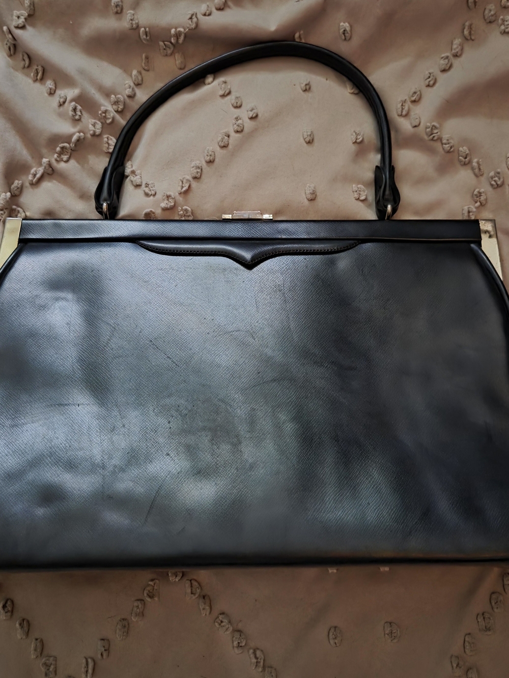 Vintage Black Structured Satchel with Top Handle